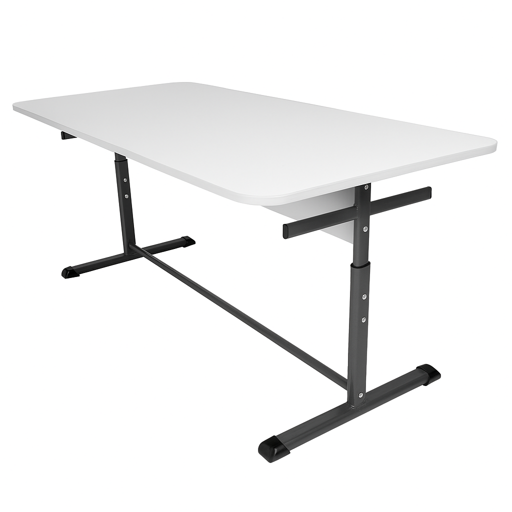 Стіл 4-х місний для шкільної їдальні, на металевому каркасі (плоскоовальна труба), з підвісами для лавок, ЛЕЛЕКА, 1200х700х640-760 мм.